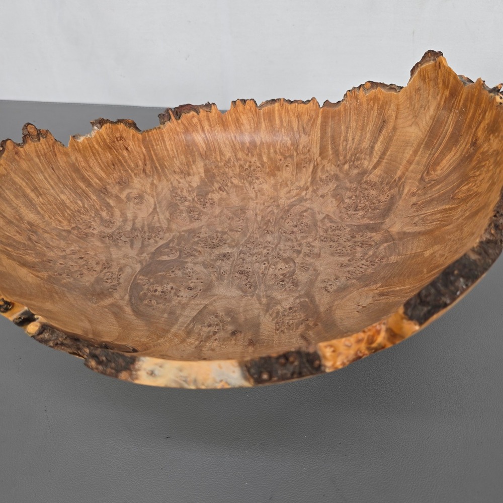 Hand Turned Maple Burl Wood Live Edge Decorative Bowl Signed Artisan Centerpiece - Picture 7 of 11